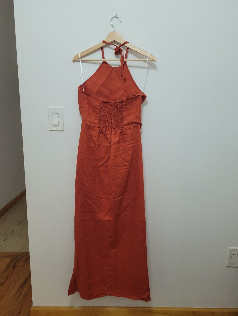 Reformation Halter Maxi Linen Sadey Dress in Rust - Picture 3 of 5